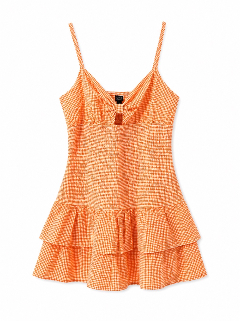Orange gingham sundress spaghetti straps Fitted bodice tiered ruffle Large NWT
